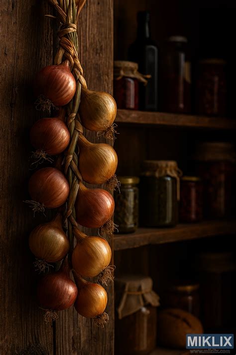 Foto: Cebollas trenzadas para almacenamiento