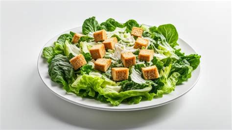 Plato de ensalada César con trozos de pollo dorado, queso parmesano en lascas y crutones crujientes sobre una base de lechuga fresca.