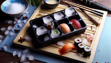 Sushi en cubitera de hielo con varios ingredientes