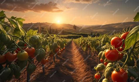 Campo de tomates maduros listos para la recolección industrial