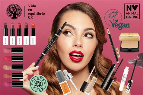 Diversidad de productos de maquillaje vegano en un ambiente moderno