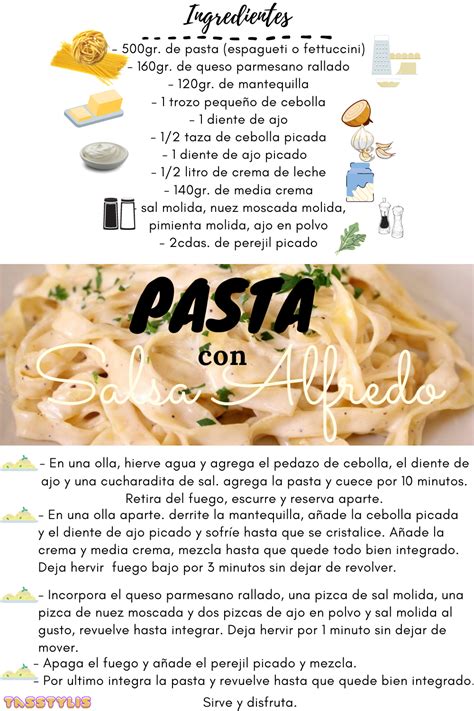 Ilustración de los ingredientes frescos necesarios para la receta de pasta con salsa blanca.