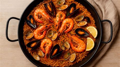 fideuá de marisco en paellera