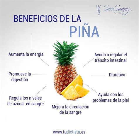 Infografía nutricional detallando los beneficios de la piña y la función de la enzima bromelina