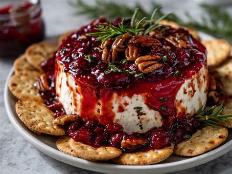 Aperitivo de rollo de queso crema con mermelada de frambuesa y nueces