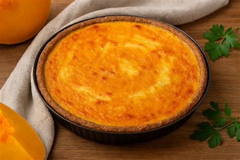 Tarta de zapallo y queso recién horneada y enfriándose