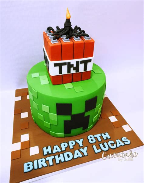 Tarta de Minecraft colocada en un bloque