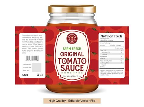 Ilustración de una etiqueta de salsa de tomate destacando sus componentes nutricionales.