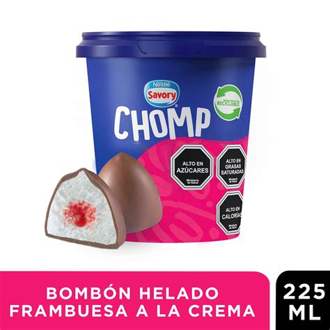 Imagen de un helado Chomp Frambuesa en su empaque o en una copa, mostrando su color y textura.