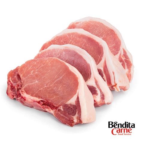 Esquema de un corte de chuleta de cerdo con hueso y capa de grasa externa