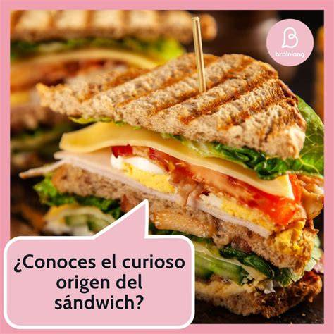 Ilustración histórica o infografía sobre el origen del sándwich y sus ingredientes clásicos