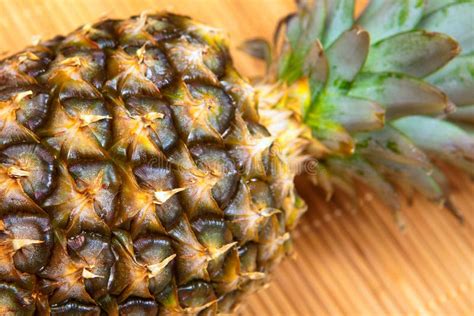 Esquema visual comparativo: piña verde frente a piña madura con detalles de la base y las hojas.