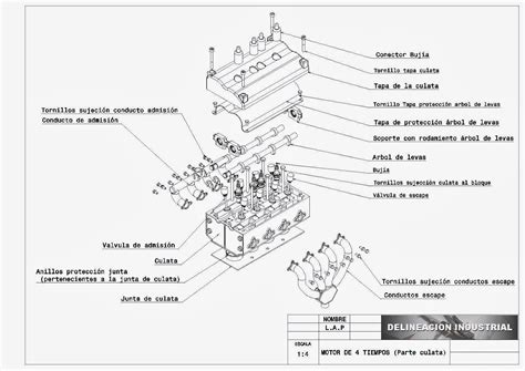 Diagrama de un motor mostrando la culata, el bloque y los espárragos