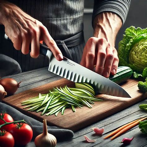 chef cortando una cebolla con un cuchillo afilado, mostrando cómo evitar la raíz