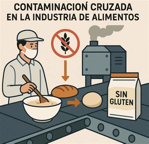 Diagrama explicando el concepto de contaminación cruzada en la industria alimentaria.