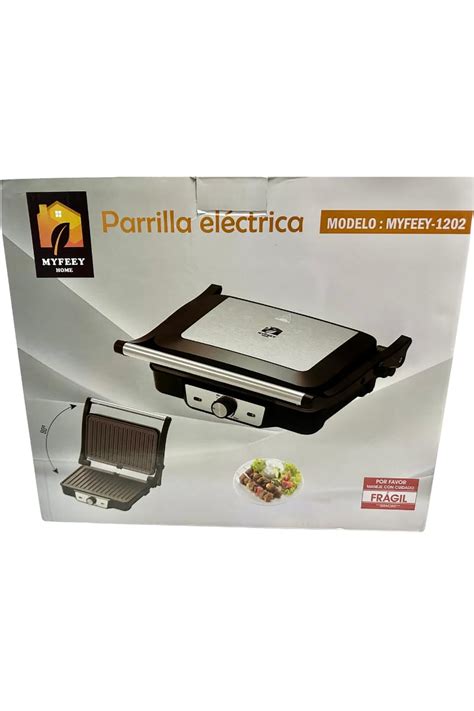 Vista de la parrilla eléctrica ProLine abierta a 180 grados, mostrando las placas mixtas y la bandeja para grasas
