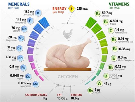 Gráfico nutricional detallado con vitaminas y minerales del pollo