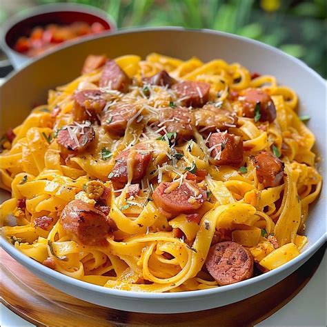 Ingredientes para pasta con salchicha italiana y queso cheddar