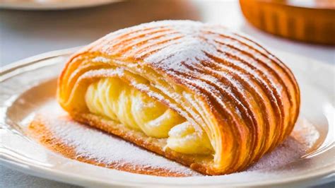 Esquema de las capas de hojaldre de una sfogliatella tradicional mostrando su estructura interna