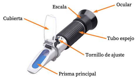 Imagen de un refractómetro y una escala Brix.