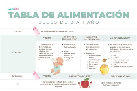 Tabla de un ejemplo de horario de alimentación para un bebé de 7 meses