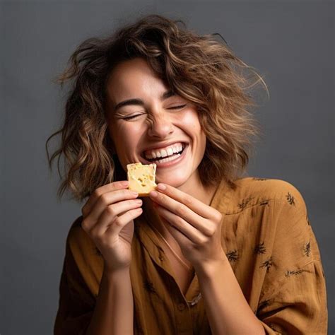 Mujer sonriendo mientras come un plato saludable de encebollado