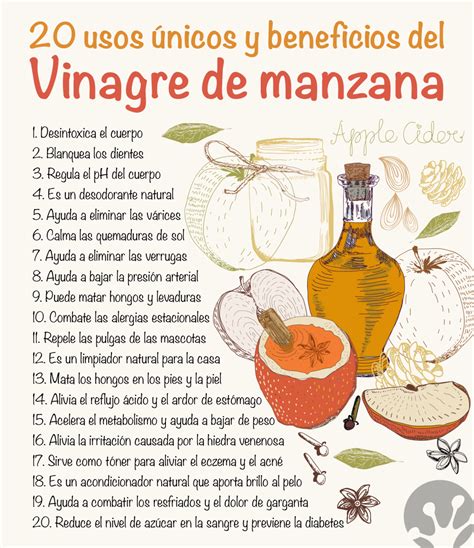 Infografía que detalla los beneficios generales del vinagre de manzana y su aplicación en la salud articular