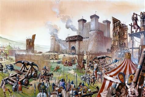 Ilustración de un asedio a un castillo medieval.