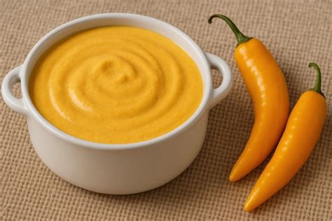 Salsa Huancaína de color amarillo cremoso en un plato