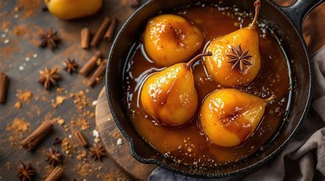 Peras caramelizadas en una sartén