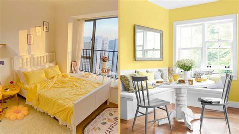 Interiorismo con paredes naranjas oscuras y elementos decorativos en amarillo pastel y neutros.