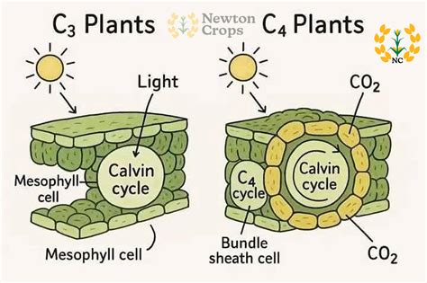 Infografía comparativa sobre la eficiencia fotosintética de las plantas C4 (maíz) frente a otras especies