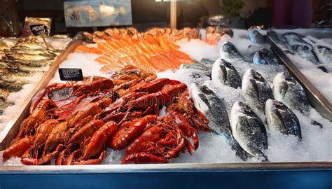 Langosta fresca en un mercado o pescadería