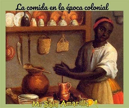 Representación de esclavos africanos preparando comida en la época colonial