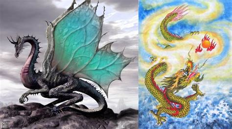 Infografía comparativa de dragones orientales y occidentales
