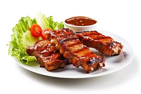 Plato de costillas con salsa barbacoa y guarnición