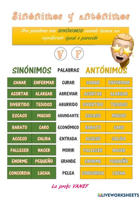 infografía con sinónimos y antónimos de algunas palabras del vocabulario