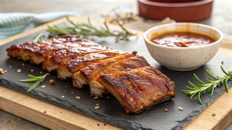 Costillas de cerdo doradas en una freidora de aire con trozos de piña al lado