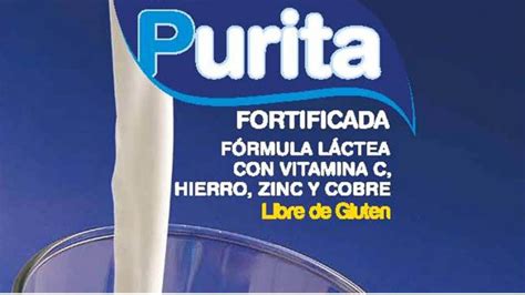 Foto del envase de Purita Fortificada y del producto reconstituido en un vaso