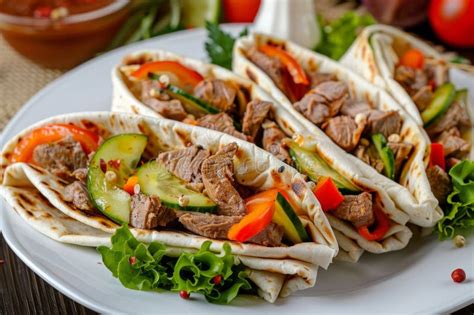 Plato de rollos de tortilla rellenos de ternera y verduras con ensalada