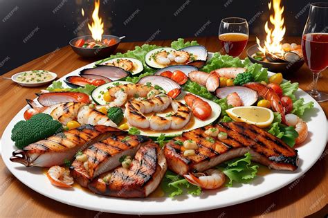 foto de una tabla de mariscos variados con copas de vino blanco y rosado