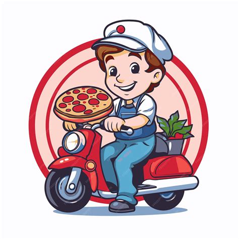 Ilustración de un repartidor de pizza entregando un pedido en un entorno nocturno