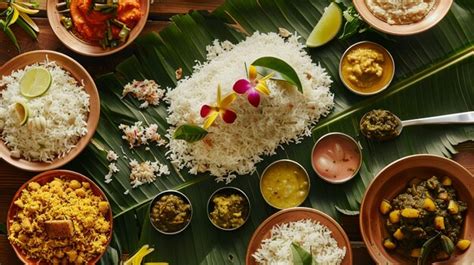 Plato Sadya servido en hoja de plátano
