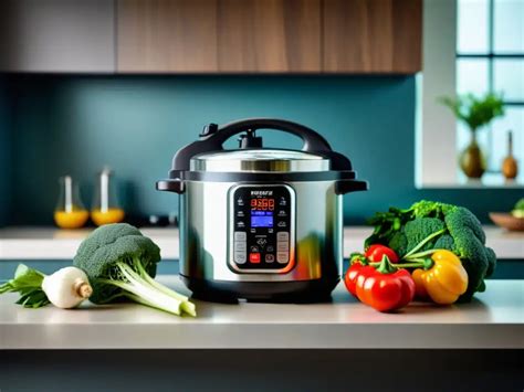 Olla a presión moderna sobre una encimera de cocina