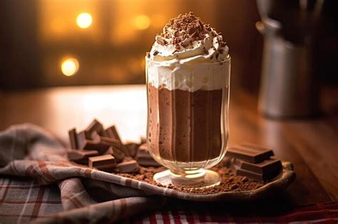 Pudín de chocolate con crema batida y virutas de chocolate
