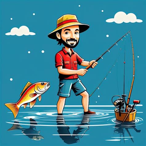 Pescador con caña y salmón capturado, enfocando en la línea de pesca