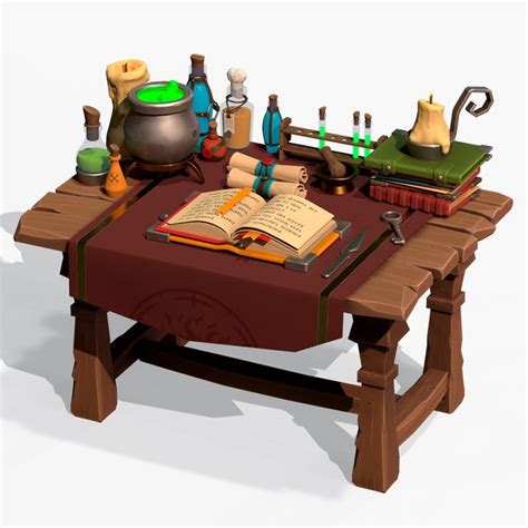 Mesa de Alquimia con varios ingredientes