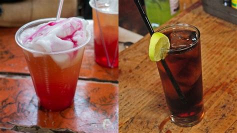 Collage de diversos tragos típicos chilenos en mesas festivas