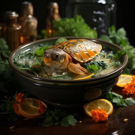 Ilustración de una sopa de tortuga tradicional asiática