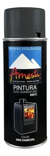 Envase de pintura Amesti gris carbón con etiqueta indicando alta temperatura y resistencia hasta 650°C